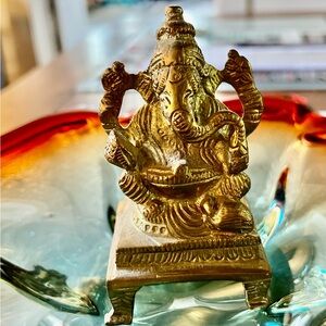 3" -4” Small Chaturbhuja Lord Ganapati Brass Statue Seated on Pedestal